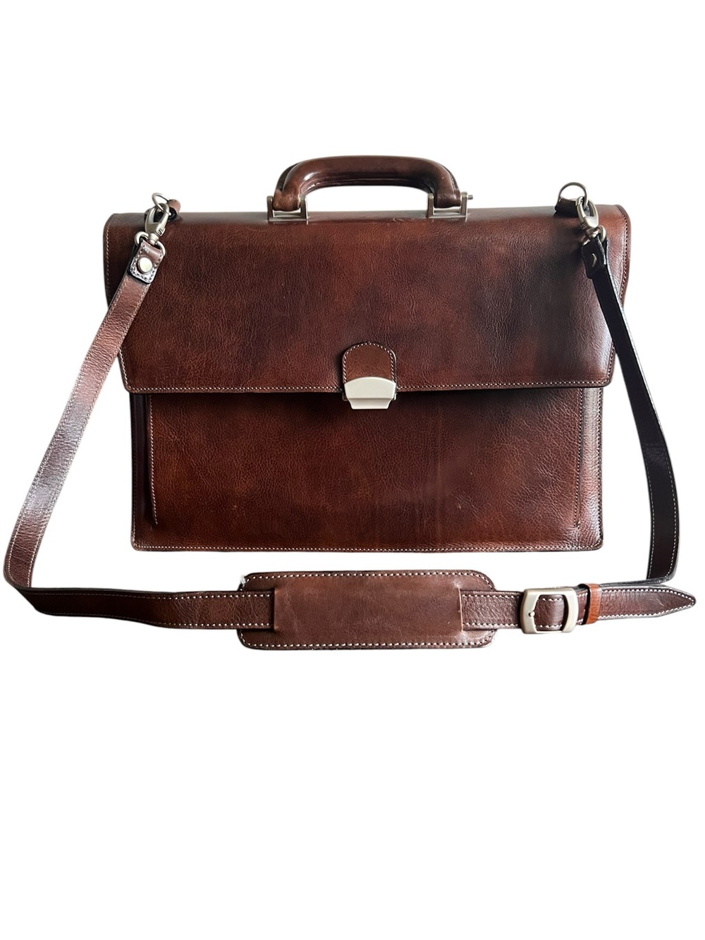 Vintage Italian Leather Briefcase Brown Attache Case Lock Key Made Italy 17x13